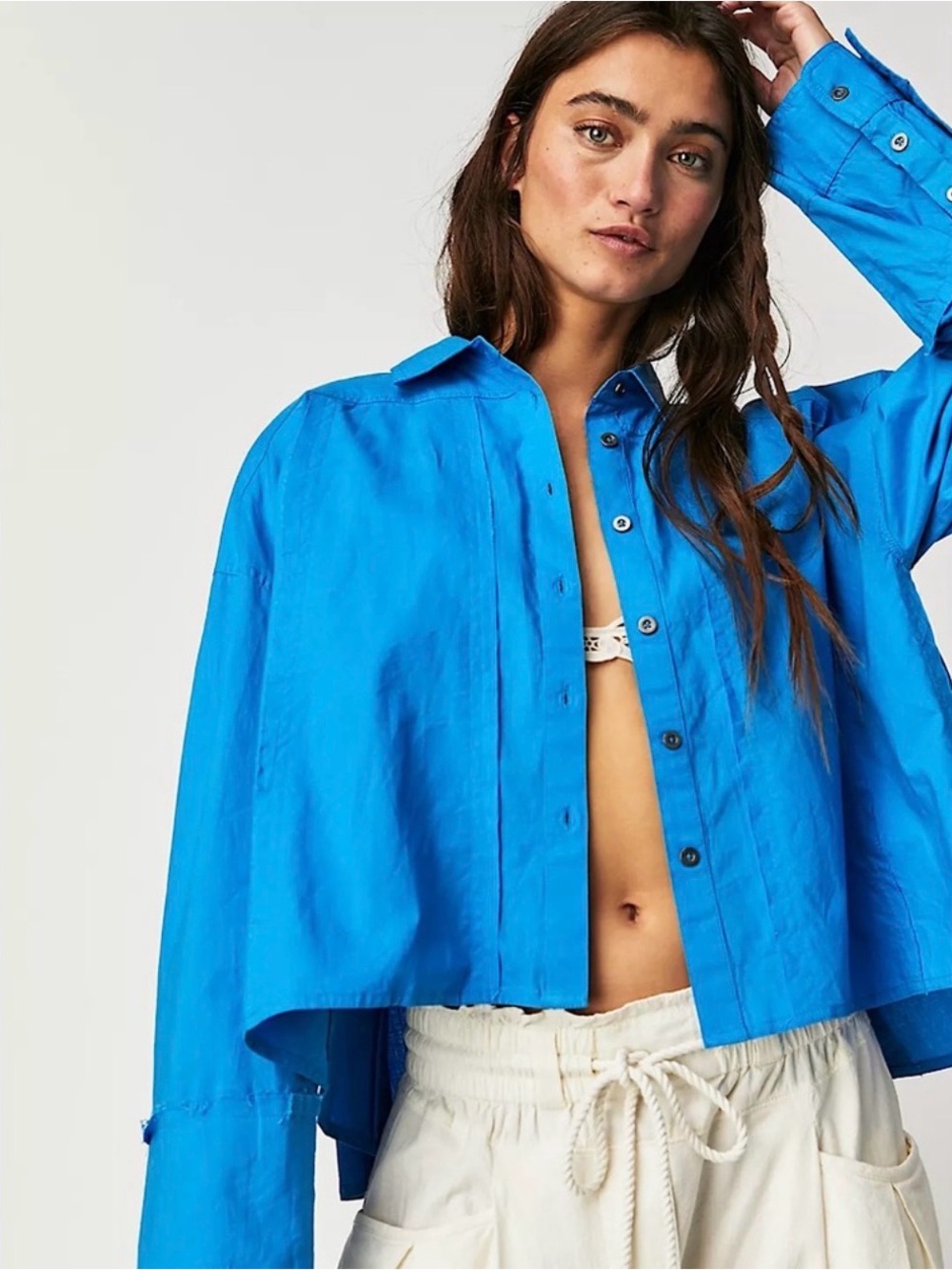 We The Free Remade Poplin Button-Up Shirt in Catalina Blue